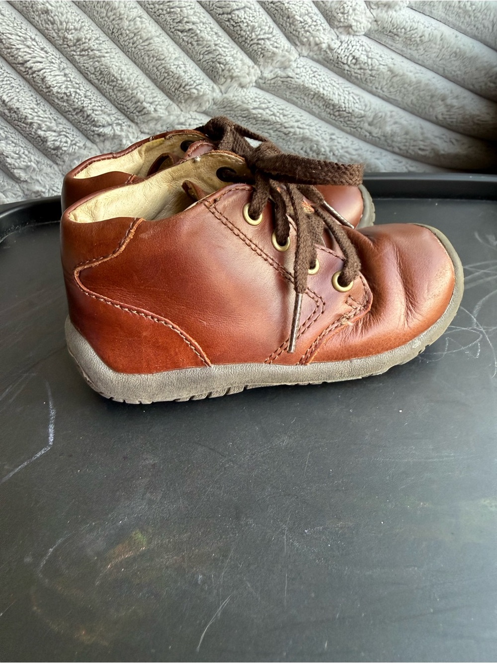 Stride Rite Derby Brown Leather Lace-Up Baby Walker Shoes Dress or Casual